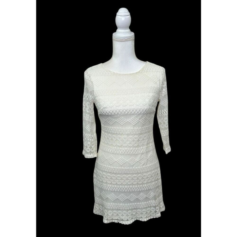 As U Wish White Ivory Crocheted Lined Long Sleeve Dress Women’s Small